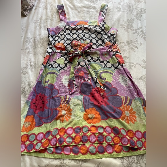 Anthropologie Lilka Purple Floral Cotton Tie Back Babydoll Mini Dress Medium Y2K - Picture 4 of 7